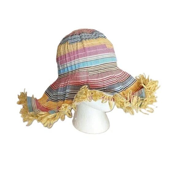 Filippo Catarzi The Hats Company Sun Bucket Hat Rainbow Stripe Fringe Wire Rim - Picture 1 of 5